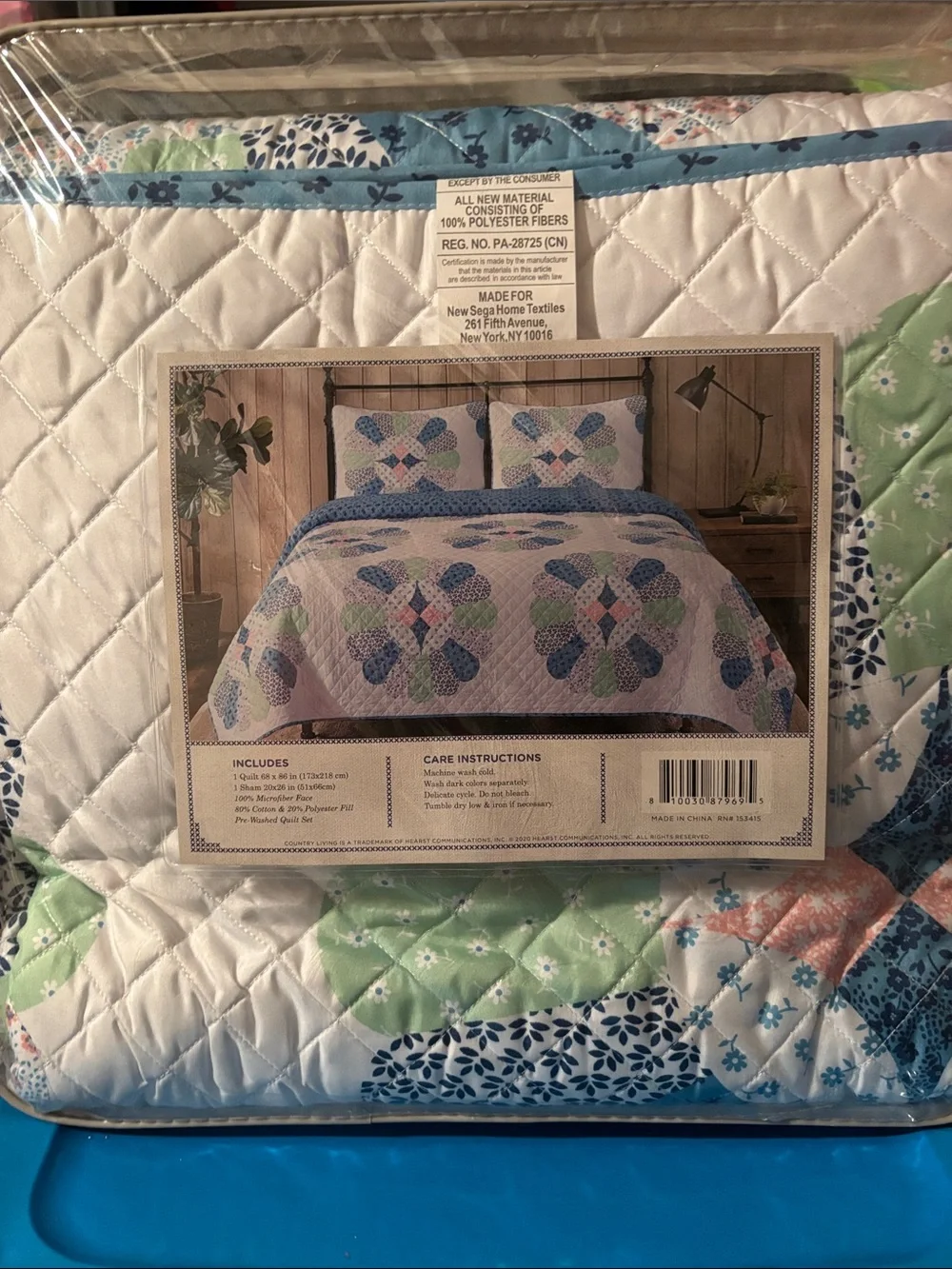 Floral Patchwork Quilted Bedspread in Blue & Green - Classic Comfort